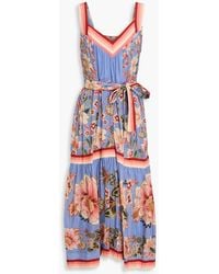 FARM Rio - Belted Floral-print Cotton-blend Crepe De Chine Midi Dress - Lyst