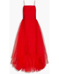 Carolina Herrera - Tulle-paneled Pintucked Silk-faille Gown - Lyst