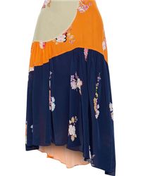 Preen Line Lilja asymmetric patchwork floral-print crepe de chine skirt - Orange