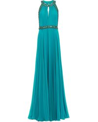 Jenny Packham Open-back Embellished Silk-georgette Gown Teal - Blue