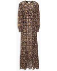 Antik Batik Khero Gathered Printed Voile Maxi Dress - Brown