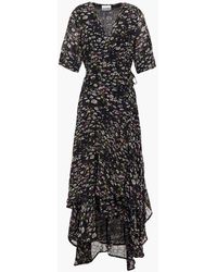 Ganni The Pav Asymmetric Floral-print Chiffon Midi Wrap Dress - Black