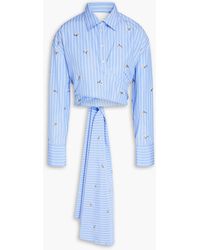 MSGM - Cropped Embellished Striped Cotton-blend Shirt - Lyst