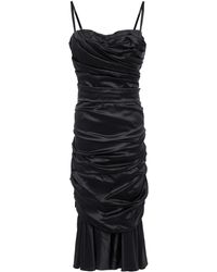 Dolce & Gabbana - Ruched Stretch-silk Satin Midi Dress - Lyst