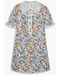 HVN - Marie Lace-trimmed Printed Cotton-voile Mini Dress - Lyst