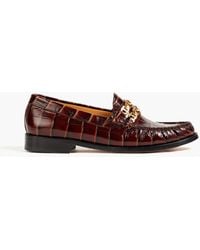 Sandro - Chain-embellished Croc-effect Leather Loafers - Lyst
