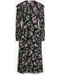 Claudie Pierlot - Ruffle-trimmed Floral-print Crepe De Chine Midi Dress - Lyst