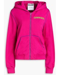Moschino - Embroidered French Cotton-terry Hoodie - Lyst