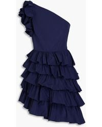 Marchesa - One-shoulder Ruffled Taffeta Mini Dress - Lyst