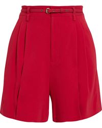 RED Valentino - Belted Pleated Crepe Shorts - Lyst