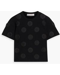 Valentino Garavani - Cropped Floral-appliquéd Jersey T-shirt - Lyst