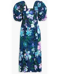FARM Rio - Ruffled Floral-Print Cotton-Poplin Midi Dress - Lyst