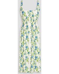 Emilia Wickstead - Giovanna Floral-print Cotton-blend Swiss-dot Seersucker Midi Dress - Lyst