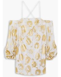 Halpern - Cold-shoulder Floral-print Cotton-voile Mini Dress - Lyst