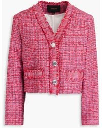 Maje - Cropped Frayed Tweed Jacket - Lyst