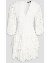 Maje - Cutout Tiered Crocheted Cotton-lace Mini Dress - Lyst