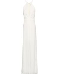 Halston Bead-embellished Washed-crepe Gown Off-white