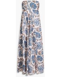 Zimmermann - Strapless Floral-print Linen Midi Dress - Lyst
