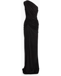 Rhea Costa - One-shoulder Ruched Glittered Jersey Gown - Lyst