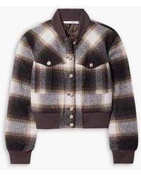 Veronica Beard - Stanley Suede-trimmed Checked Wool-blend Bomber Jacket - Lyst