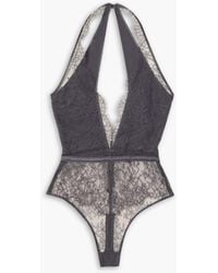 COCO DE MER London - Arabela Chantilly Lace And Silk-satin Thong Bodysuit - Lyst