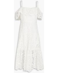 Marchesa - Cold-shoulder Ruffled Guipure Lace Midi Dress - Lyst