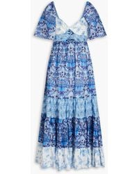 Sandro - Floral-print Linen-blend Midi Dress - Lyst