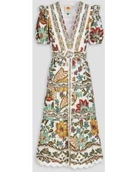 FARM Rio - Belted Printed Cotton-poplin Midi Dress - Lyst