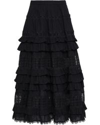 Zimmermann Tiered Lace-paneled Cotton Midi Skirt Black