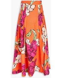 Aje. - Lewis Pleated Floral-print Linen-blend Midi Skirt - Lyst