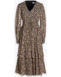 Mikael Aghal - Tiered Floral-print Metallic Fil Coupé Chiffon Midi Dress - Lyst