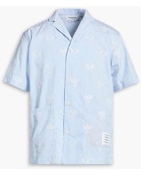 Thom Browne - Embroidered Striped Seersucker Shirt - Lyst
