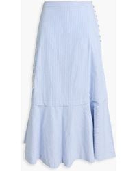 Sandro - Floral-Appliquéd Striped Cotton-Blend Midi Skirt - Lyst