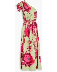 FARM Rio - Midikleid aus einer leinenmischung mit floralem print und asymmetrischer schulterpartie - Lyst