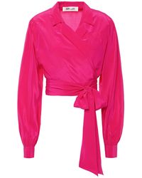 Diane von Furstenberg Gathered Silk Crepe De Chine Wrap Top - Pink