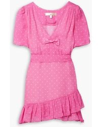 LoveShackFancy - Azreal Belted Ruffled Polka-dot Crepe De Chine Mini Dress - Lyst