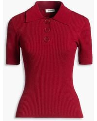 Sandro - Ribbed-Knit Polo Shirt - Lyst
