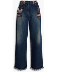 Valentino Garavani - Bead-embellished High-rise Wide-leg Jeans - Lyst