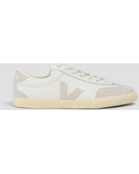 Veja - Volley Perforated Pebbled-leather And Suede Sneakers - Lyst