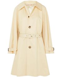 Marni Belted Cotton And Linen-blend Canvas Coat Ivory - White