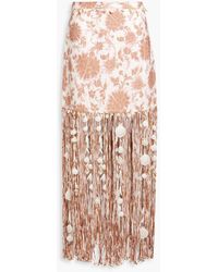 Zimmermann - Fringed Floral-print Linen Maxi Skirt - Lyst