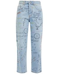 MSGM Cropped Printed High-rise Straight-leg Jeans - Blue