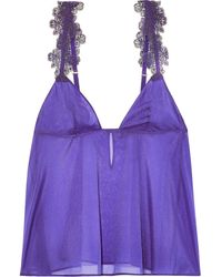 La Perla English Rose Embroidered Tulle-trimmed Stretch-silk Chiffon Camisole - Purple