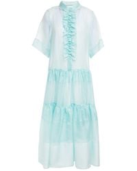 Lee Mathews Gemma Tiered Ruffled Silk-organza Midi Dress - Blue