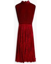 Saloni - Fleur Pleated Velvet Midi Dress - Lyst