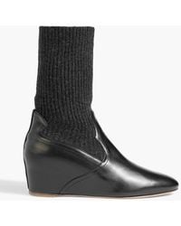 Gabriela Hearst - Abner Leather And Ribbed-knit Wedge Ankle Boots - Lyst