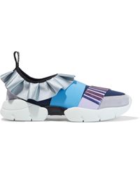 Emilio Pucci Appliquéd Suede, Satin And Neoprene Sneakers Blue