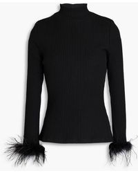 Veronica Beard - Pierre Feather-trimmed Ribbed Stretch-cotton Jersey Top - Lyst