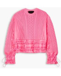 RED Valentino - Mesh-paneled Shell And Cable-knit Wool-blend Sweater - Lyst