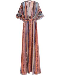 Matthew Williamson Saya Gathered Striped Silk-chiffon Maxi Dress Orange